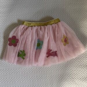 Mud Pie Spring Tulle Skirt with Gold Waistband, Floral Accents and Bunnies